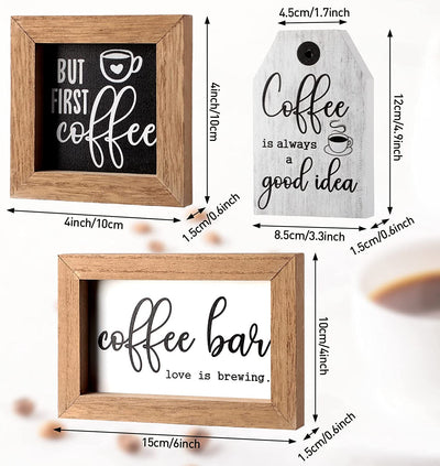 3 Pieces Mini Coffee Bar Sign Farmhouse Wooden