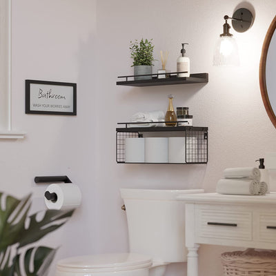 Floating Shelves with Bathroom Wall Décor Sign