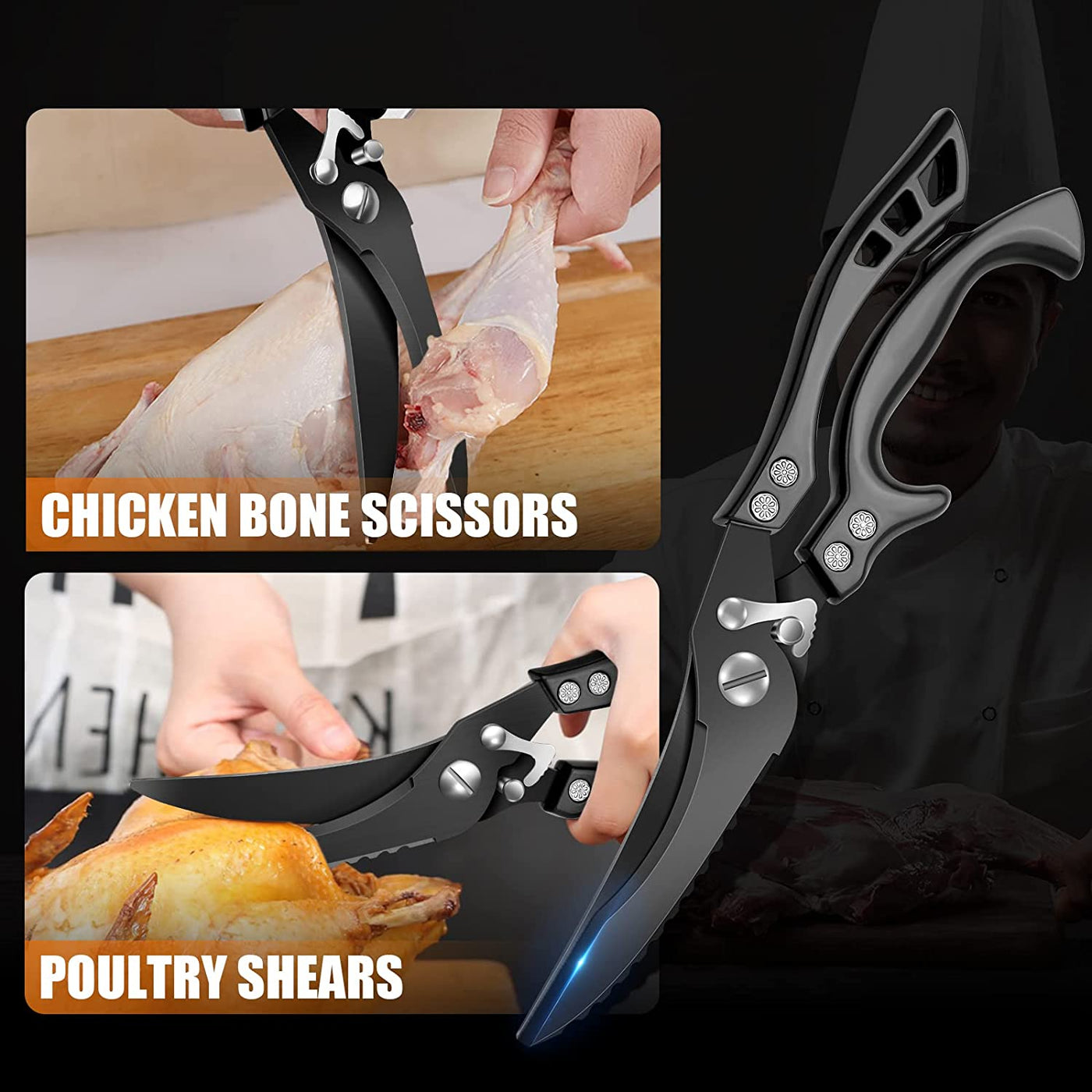 Heavy Duty Poultry Shears Black with Serrated Edge