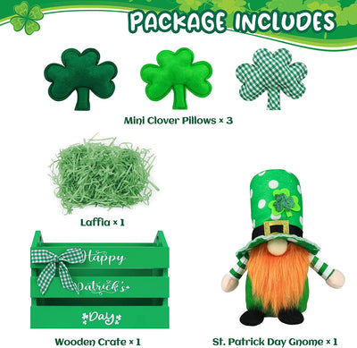 Green Wooden Crate with Irish Plush Gnome