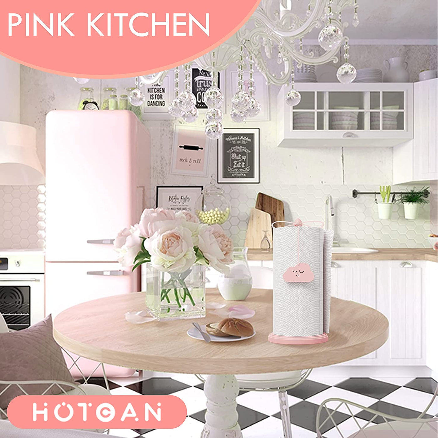 Wood Pink Paper Towel Holder for Countertop