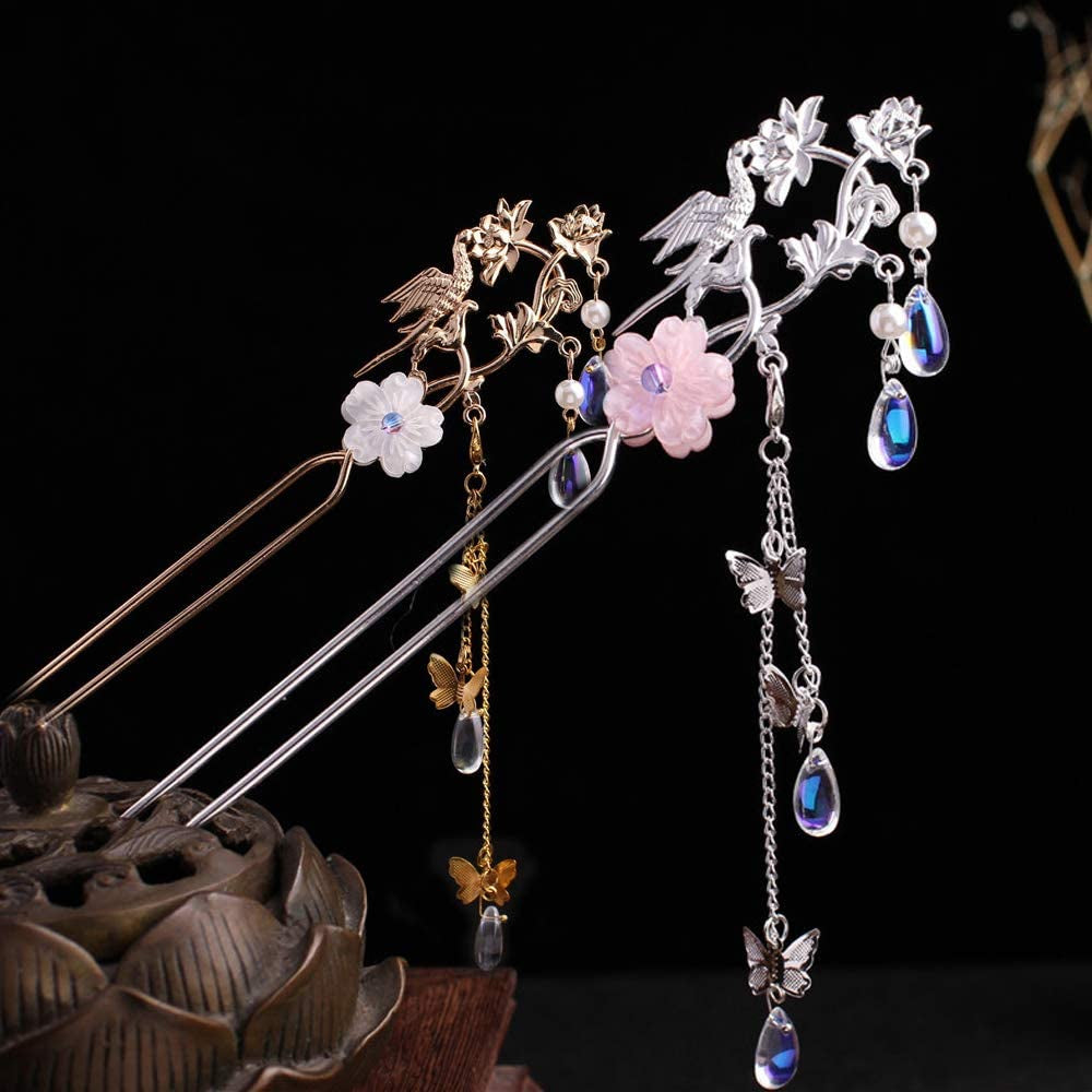 Chinese Hanfu Hair Sticks Ethnic Butterfly Flower Pendant