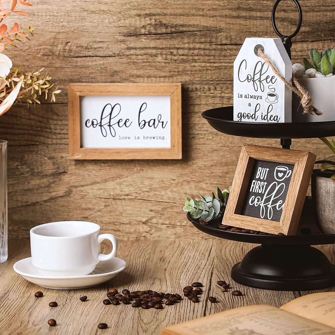 3 Pieces Mini Coffee Bar Sign Farmhouse Wooden