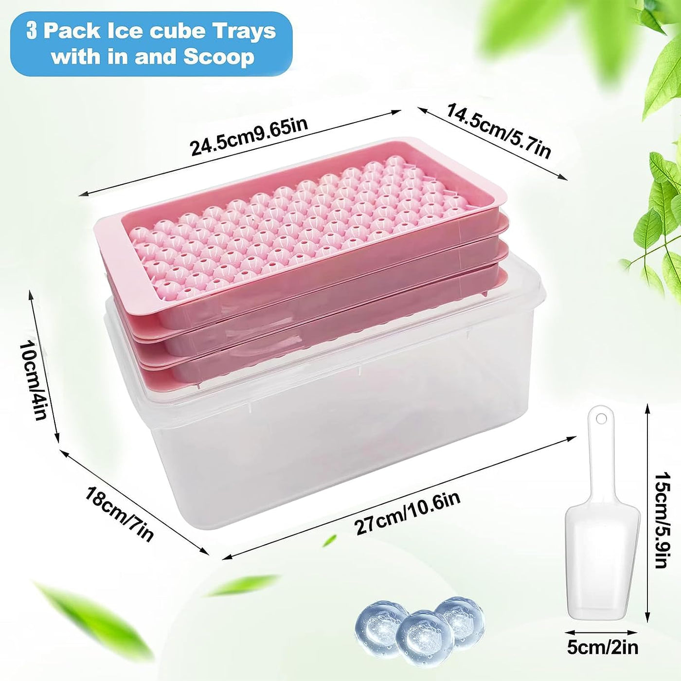 PINK Mini Small Ice Cube Trays Easy Release, 104X3