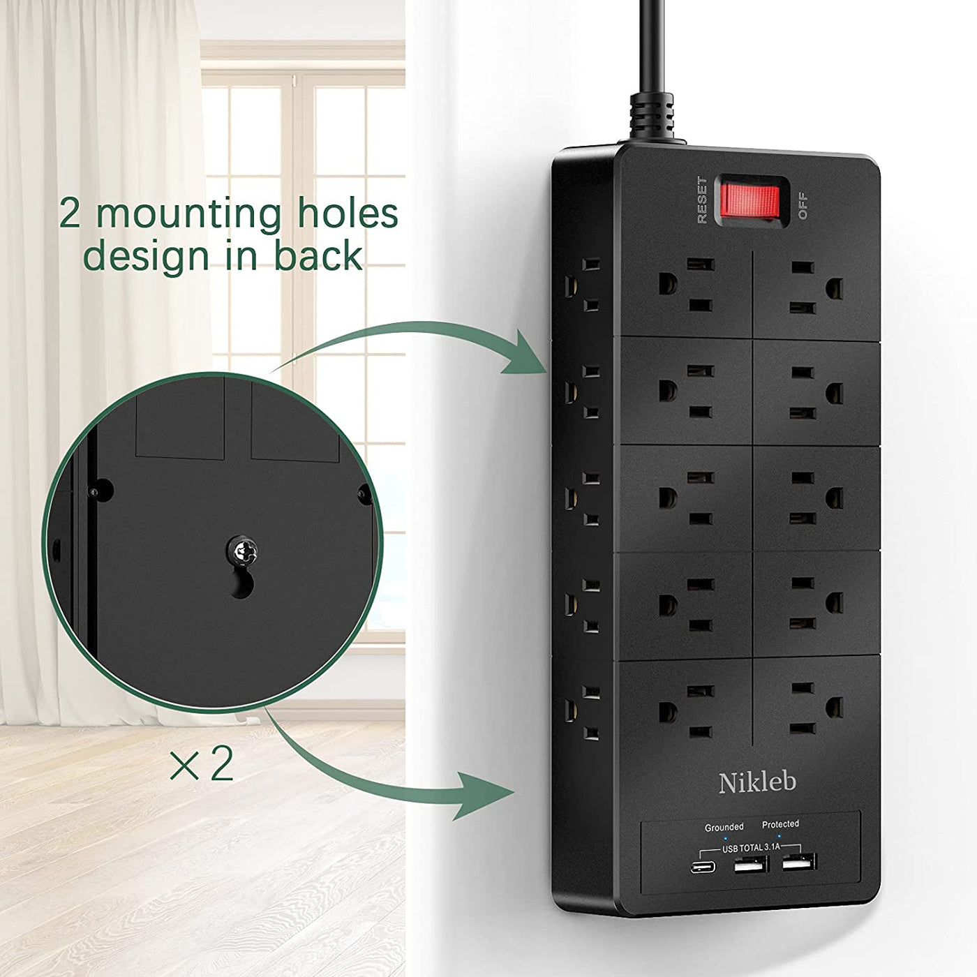 Power Strip 23 in 1, 20 Outlets Surge Protector Wall Mount