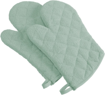 Basic Terry Collection 100% Cotton Quilted, Oven Mitt, Mint, 2 Piece