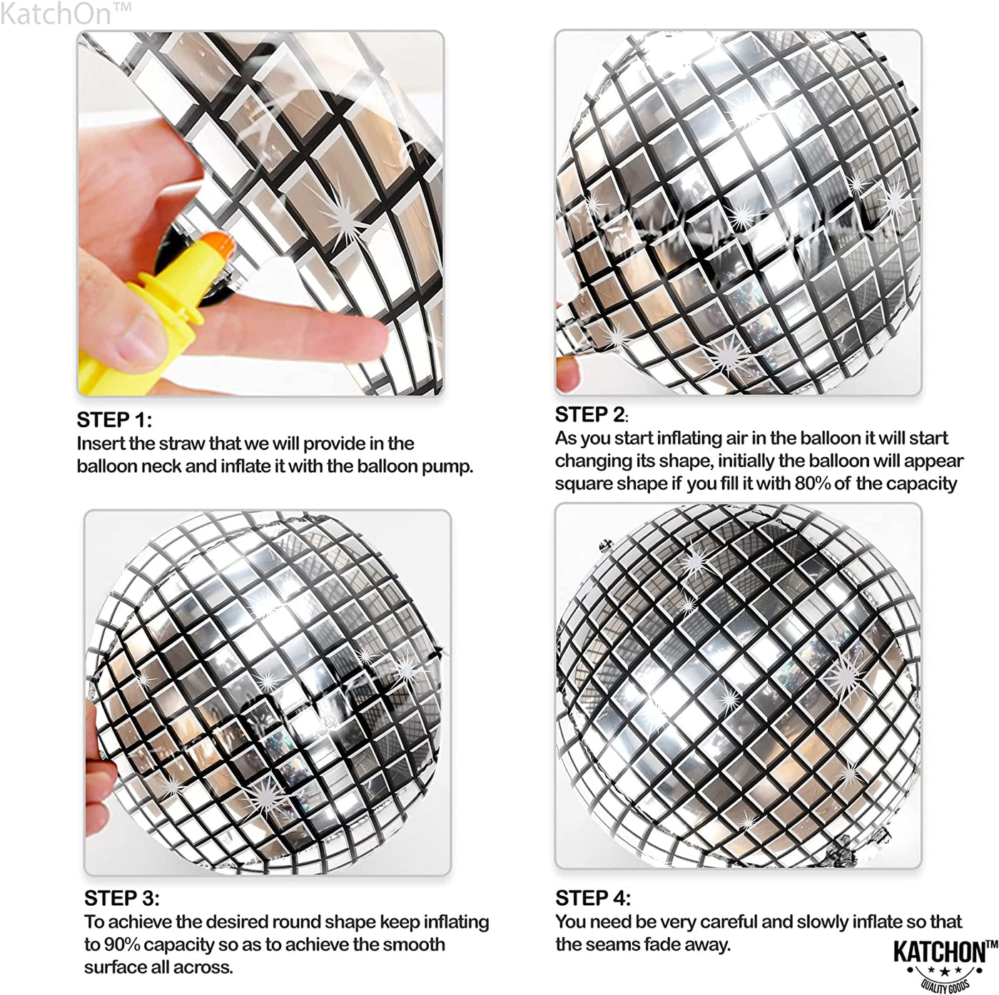 Big, Pack of 6 Disco Party Decorations 4D Sphere Disco Balloons