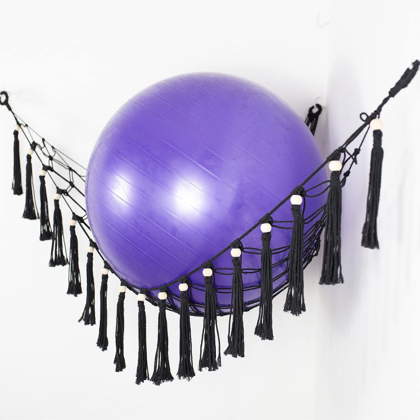 Exercise Ball Holder Yoga Ball Rack Corner Hanging Storage Net or Hammock