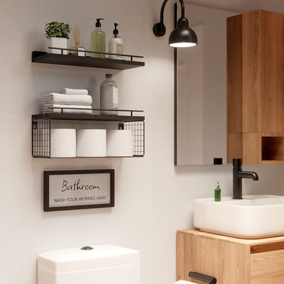 Floating Shelves with Bathroom Wall Décor Sign