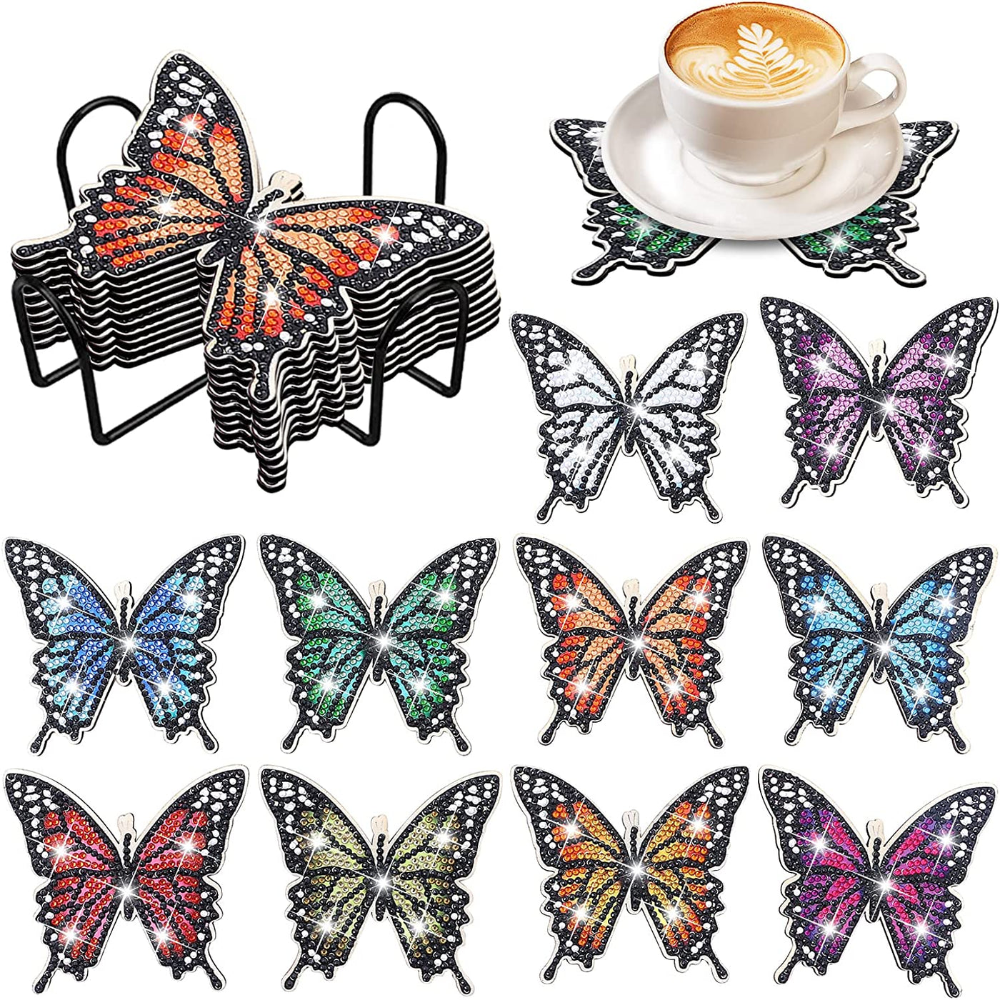 10 Pcs Butterfly Diamond Painting Coasters Kits DIY Spring