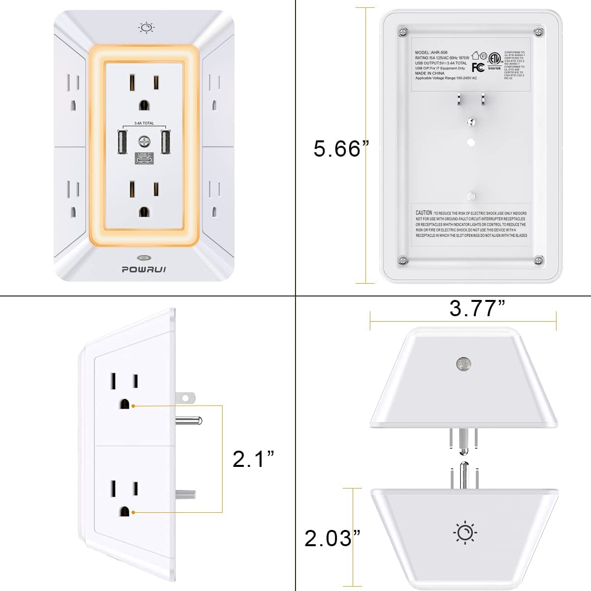 Surge Protector USB Outlet Extender