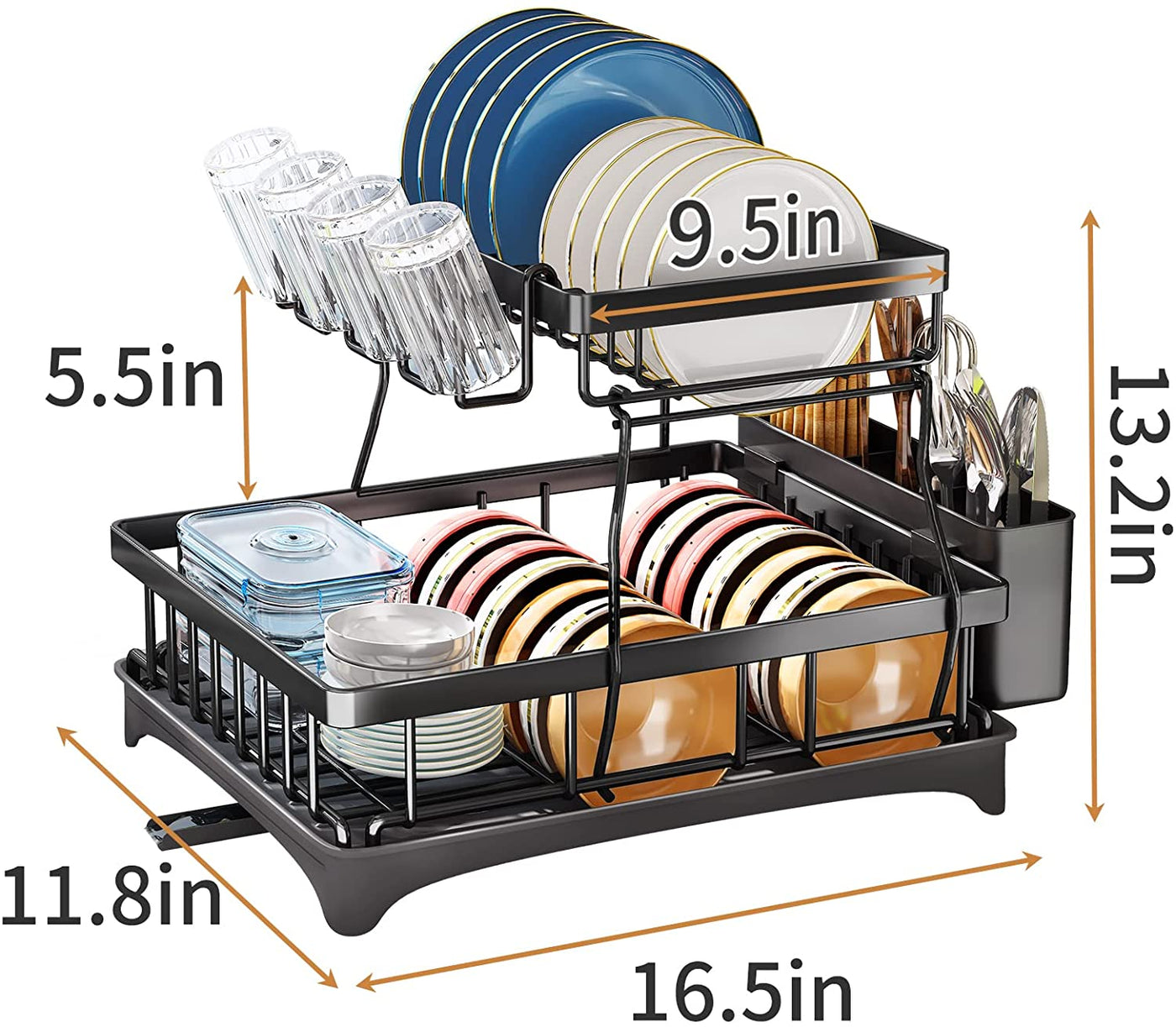 Dish Drying Rack 2 Tier Dish Rack and Drainboard