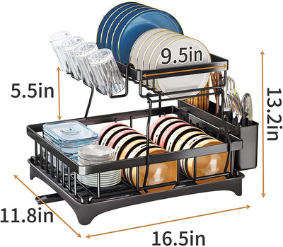 Dish Drying Rack 2 Tier Dish Rack and Drainboard