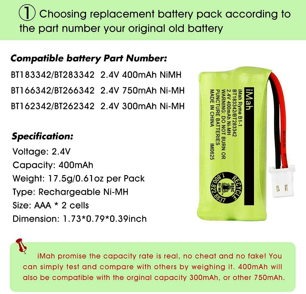 Imah BT183342/BT283342 2.4V 400Mah Ni-Mh Battery