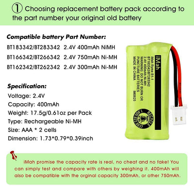 Imah BT183342/BT283342 2.4V 400Mah Ni-Mh Battery