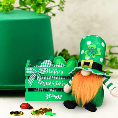 Green Wooden Crate with Irish Plush Gnome