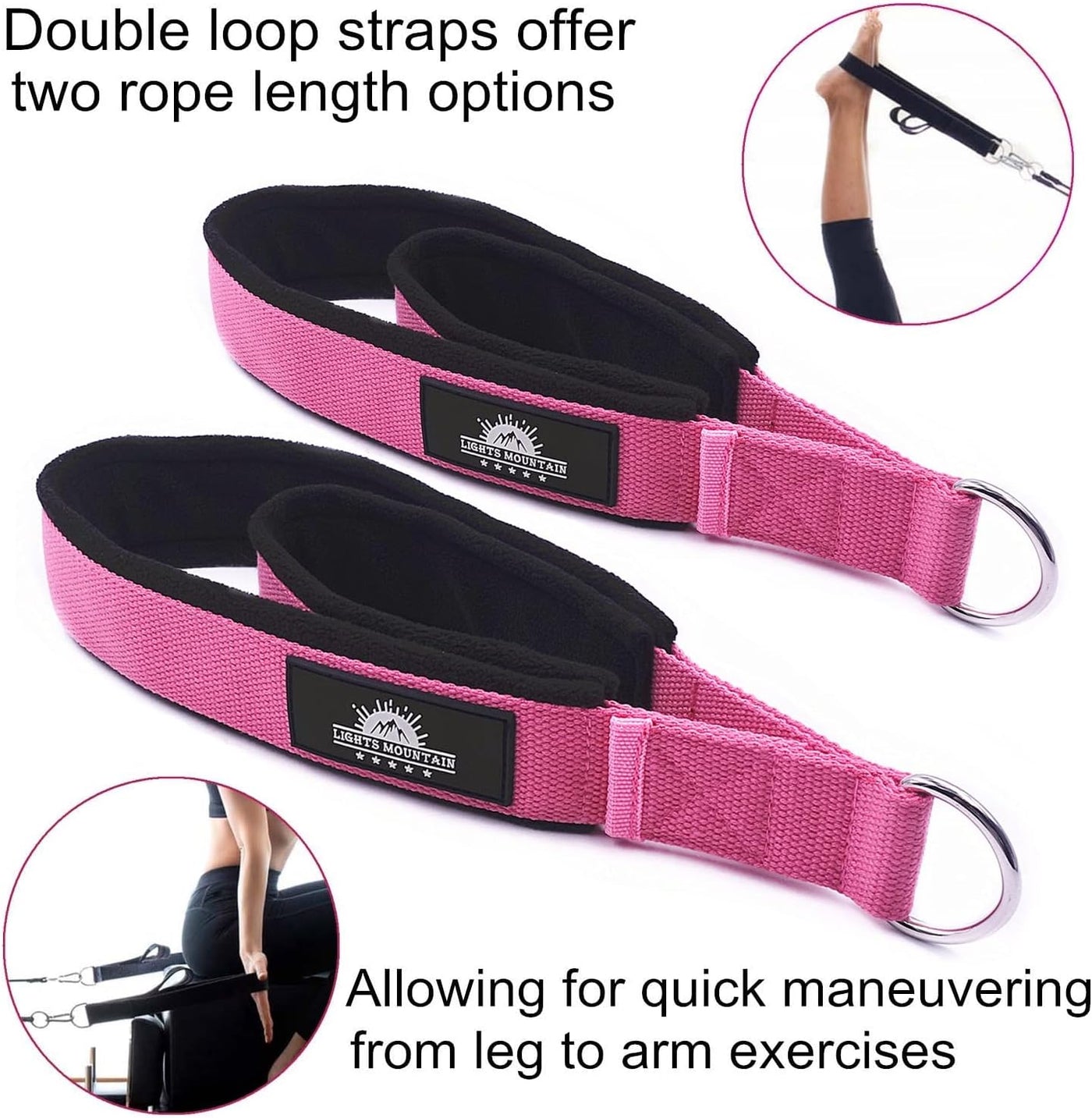 Lights Mountain 1 Pair Pilates Double Loop Straps for Reformer