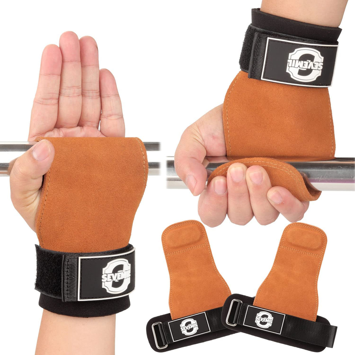 Weight Lifting Wrist Straps, Double Layer Leather Hand Grip Deadlift