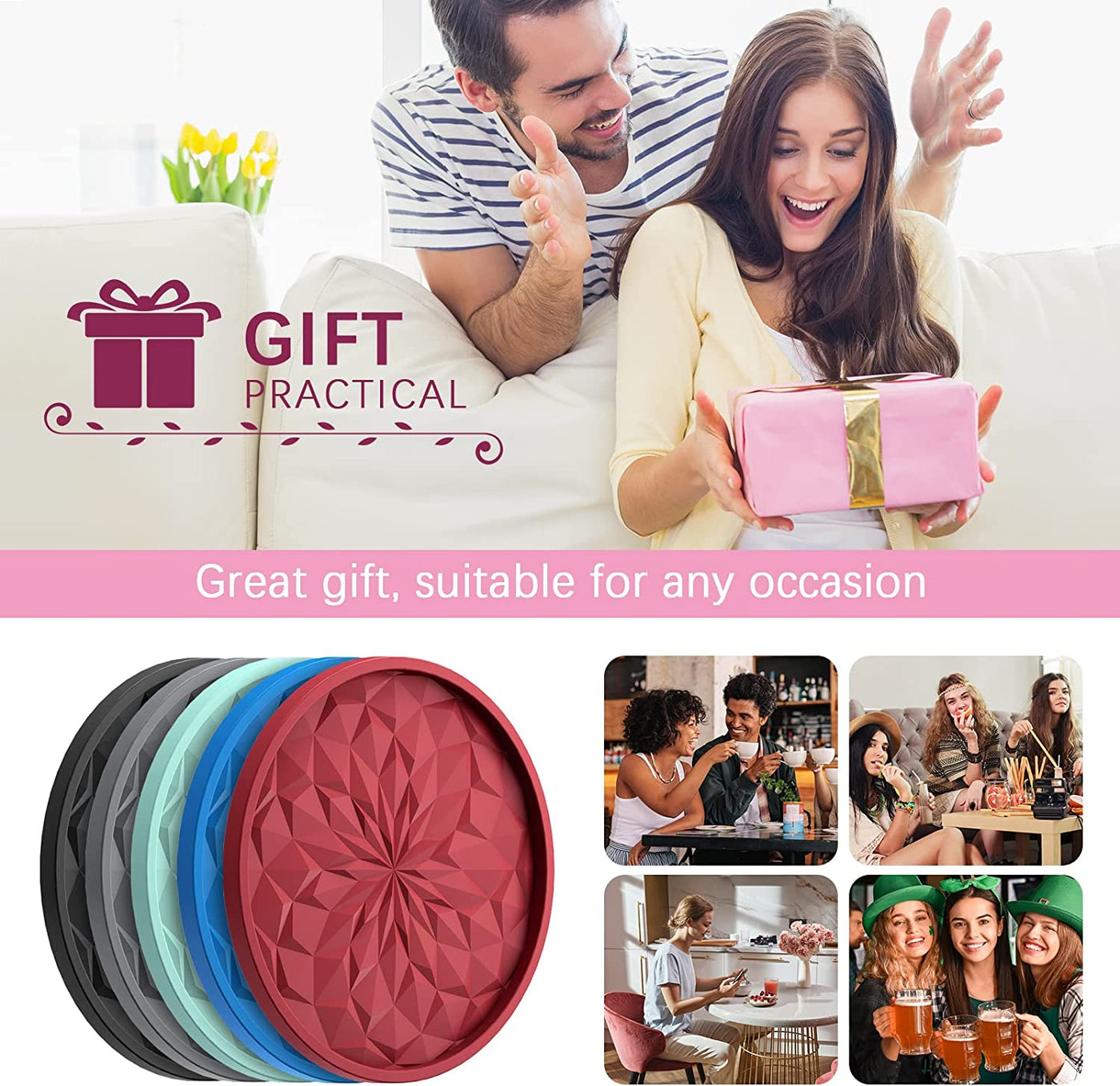 Silicone Coasters [6 Pack]  Coasters with Holder