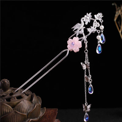 Chinese Hanfu Hair Sticks Ethnic Butterfly Flower Pendant