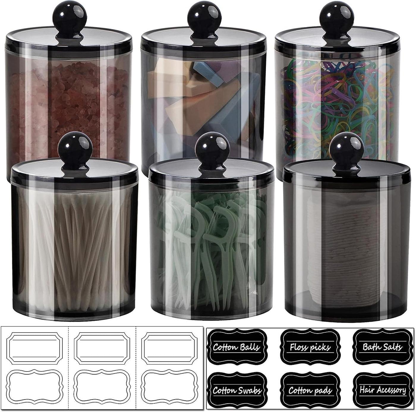 6 Pack of 12 Oz. Qtip Dispenser Apothecary Jars