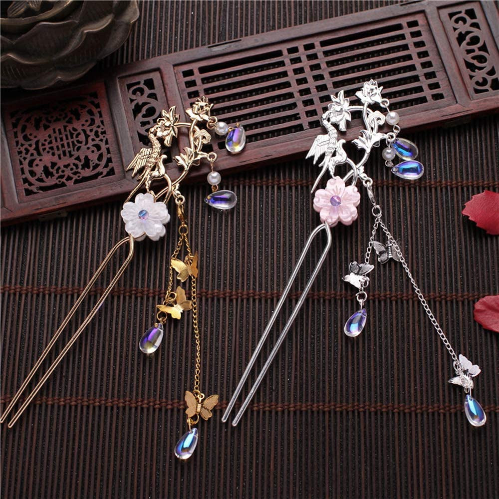 Chinese Hanfu Hair Sticks Ethnic Butterfly Flower Pendant