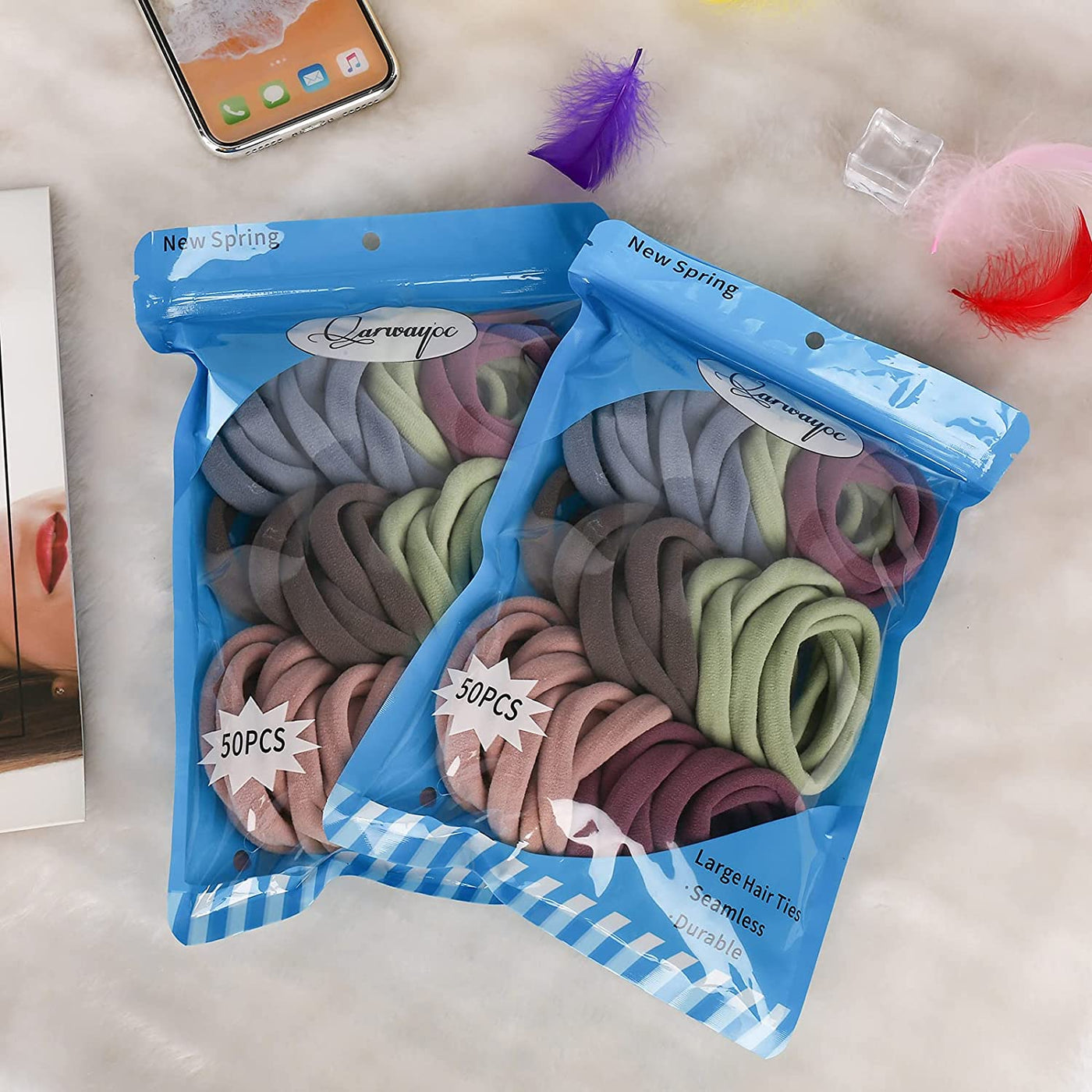 50PCS Large Hair Bands, Thick Cotton Seamless Hair Ties