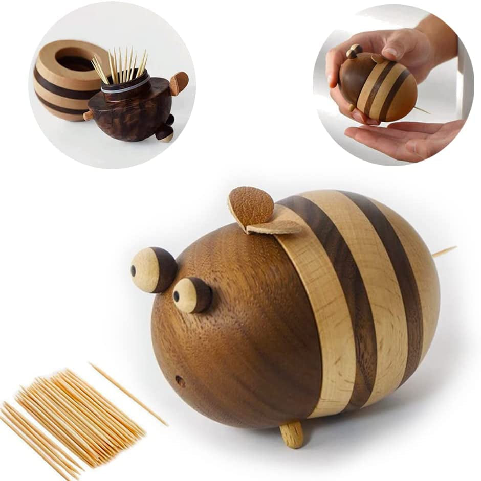 Toothpicks Holder Dispenser Wooden Gifts Bee Decor
