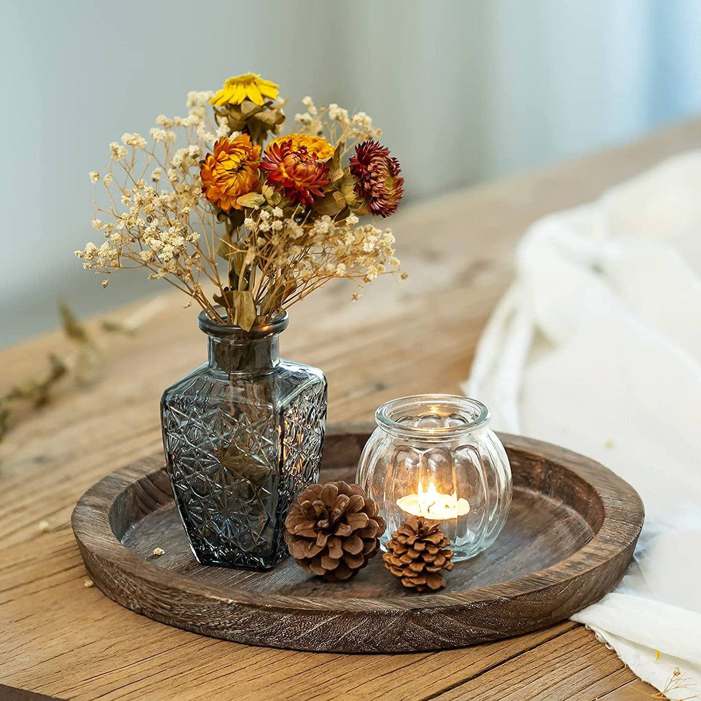 Rustic Wooden Tray Candle Holder