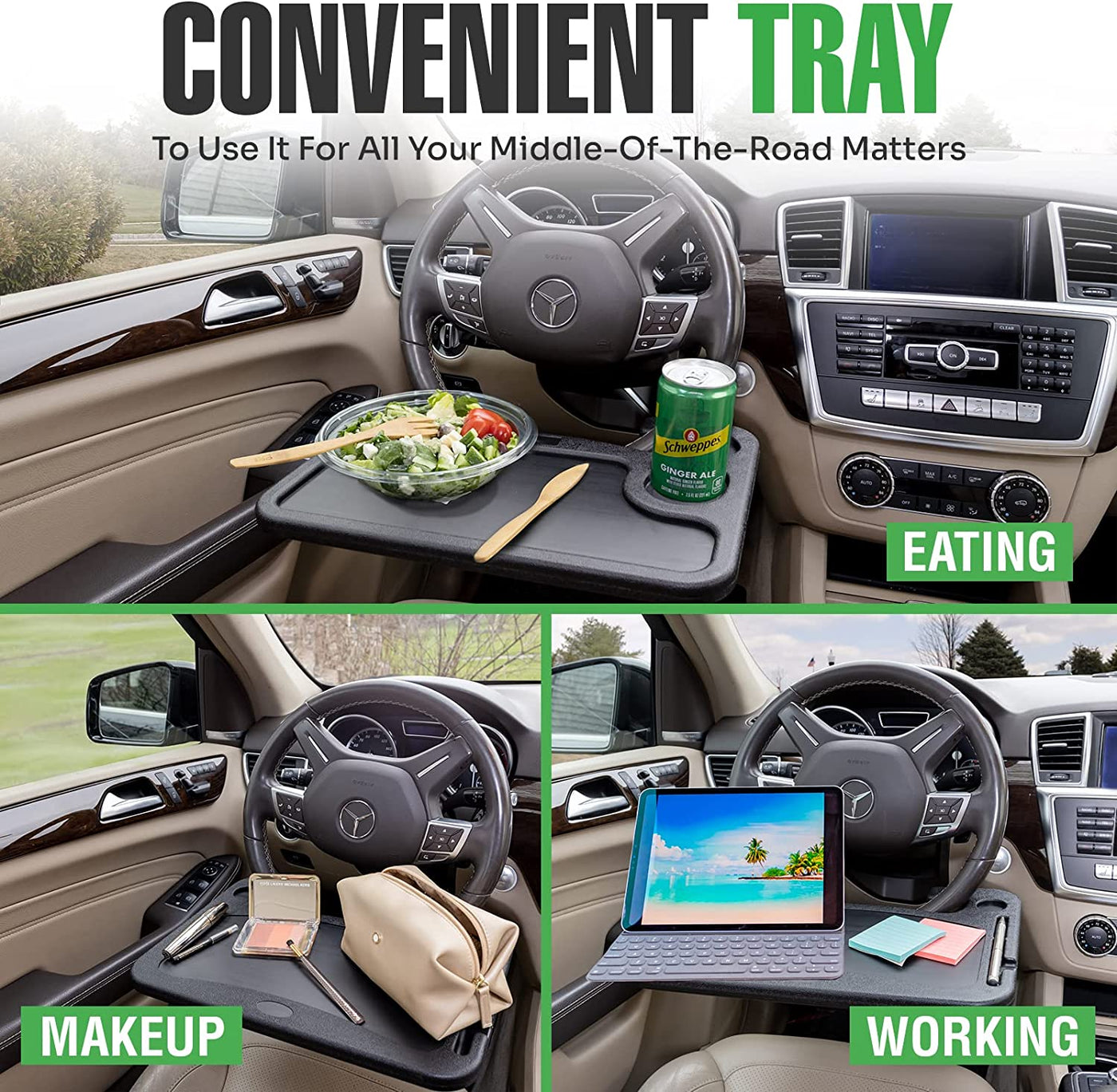Steering Wheel Tray, Car Food Trays for Eating, Laptop, Tablet