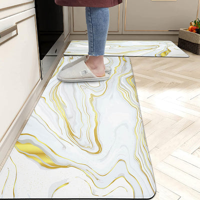 Gold and White Kitchen Rugs 2/5 Inch Thick Cushioned anti Fatigue