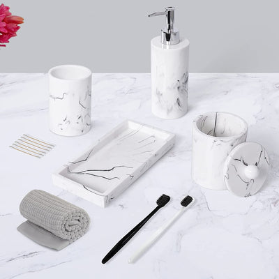 Bathroom Accessory Set, 4 Pcs Marble Look Bathroom