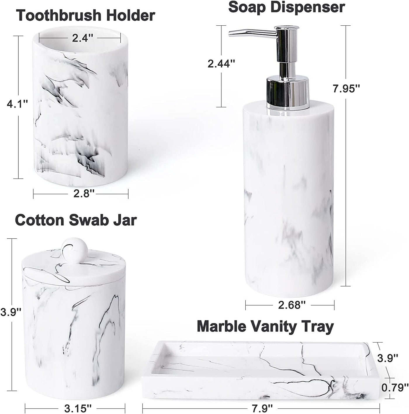 Bathroom Accessory Set, 4 Pcs Marble Look Bathroom