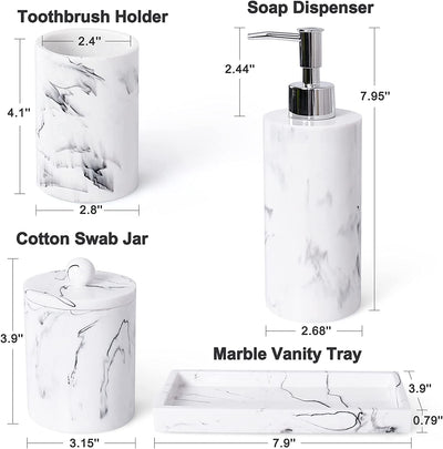 Bathroom Accessory Set, 4 Pcs Marble Look Bathroom