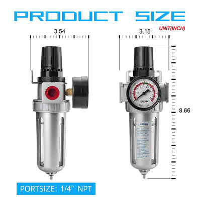 1/4" NPT Compressed Air Filter Regulator Combo