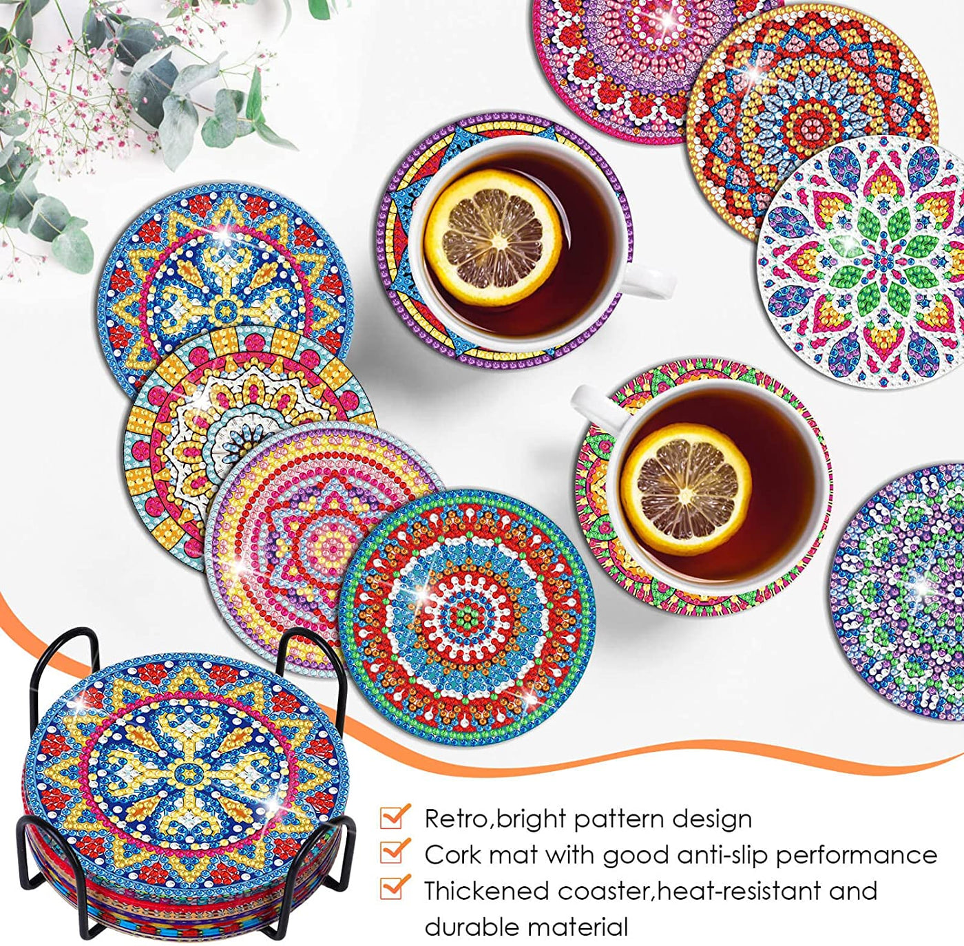 Diamond Painting Art Coasters Kits, 10 Pieces Mandala