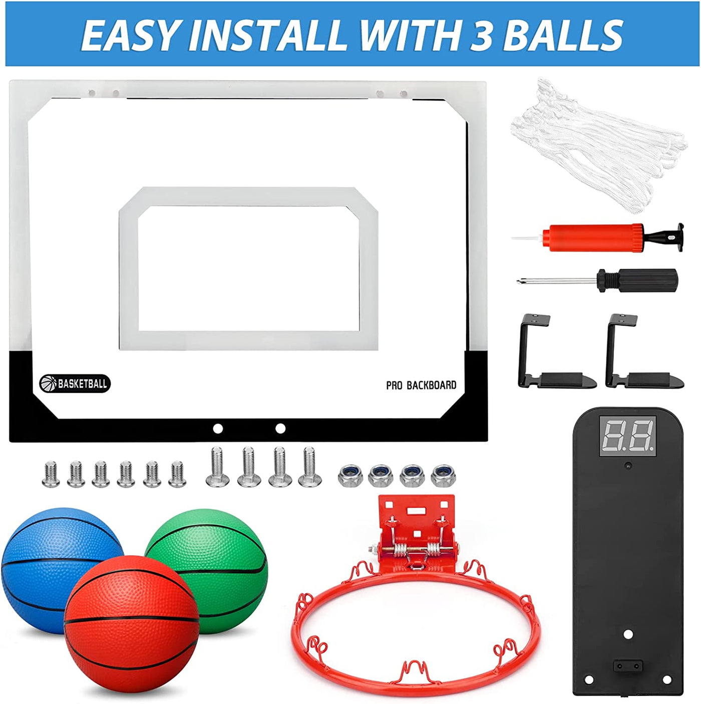 Mini Basketball Hoop for Kids Adults, over the Door Basketball