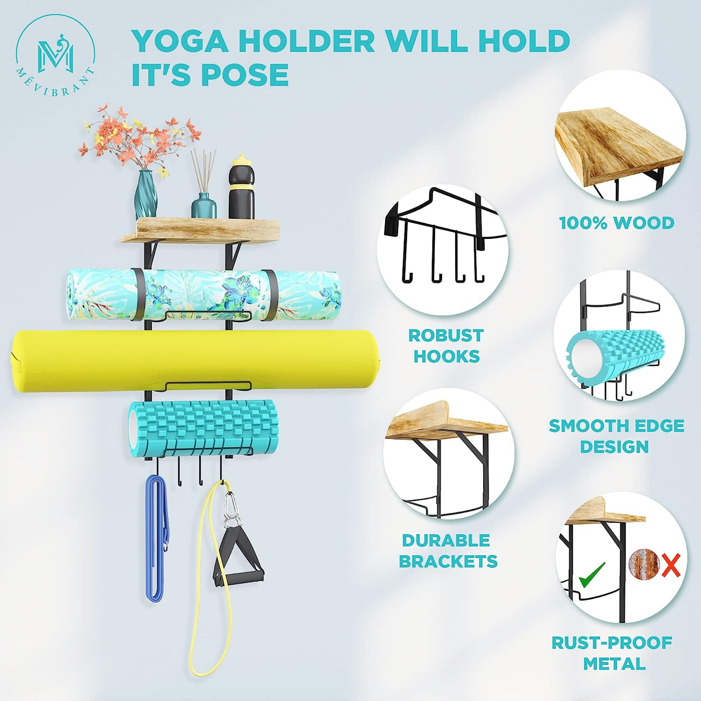 Yoga Mat Holder Wall Mount 3 Tier Rack and 1