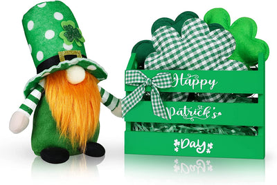 Green Wooden Crate with Irish Plush Gnome