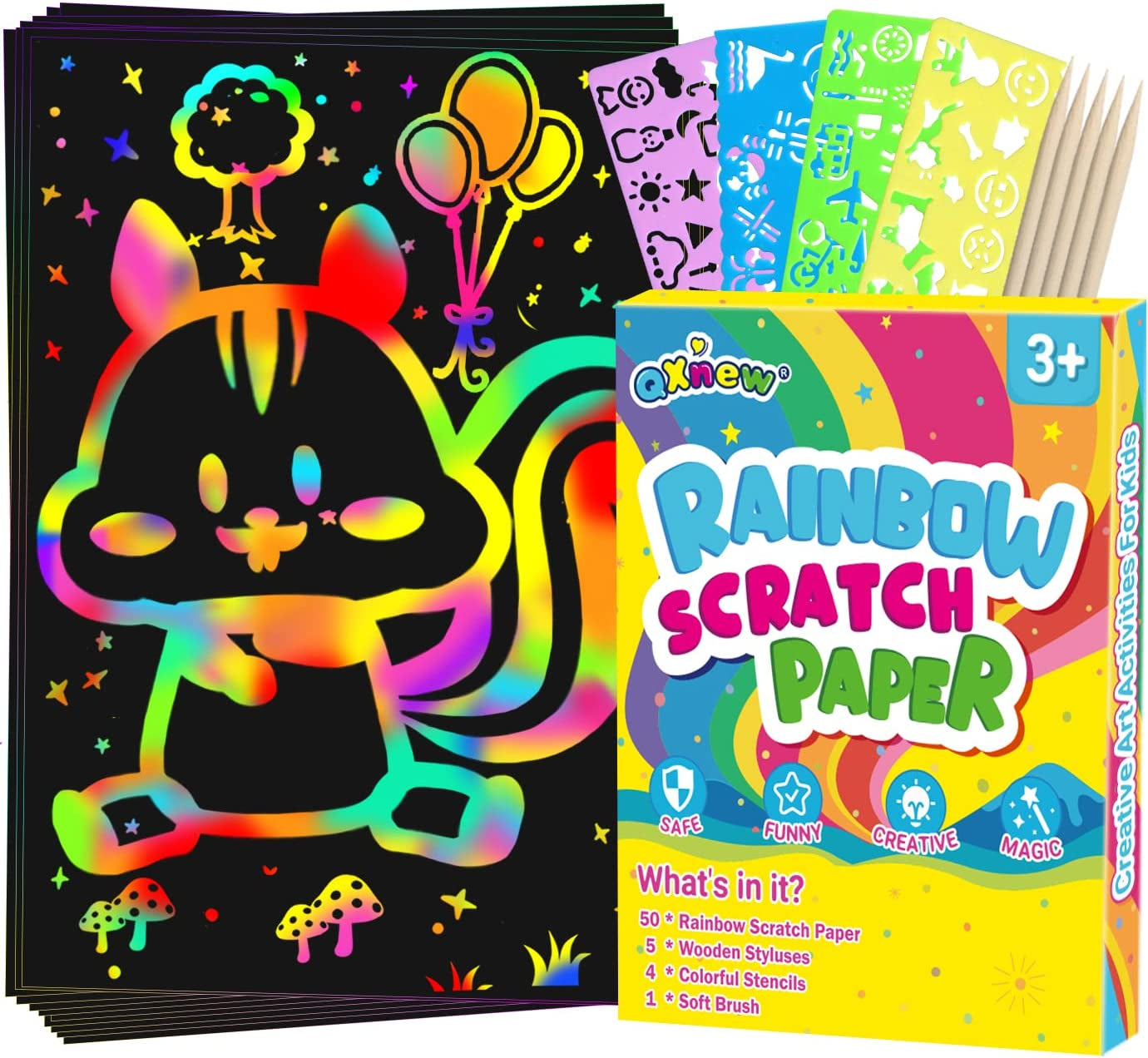 QXNEW Scratch Paper Art Gifts: Rainbow Scratch off Art-Craft