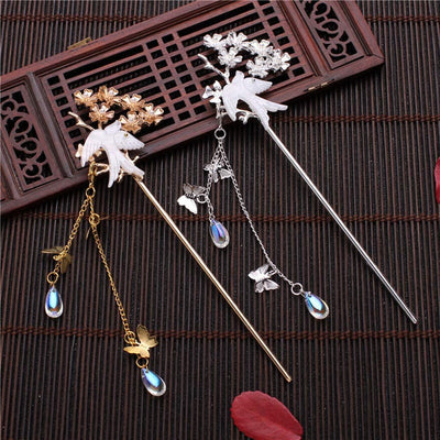 Chinese Hanfu Hair Sticks Ethnic Butterfly Flower Pendant