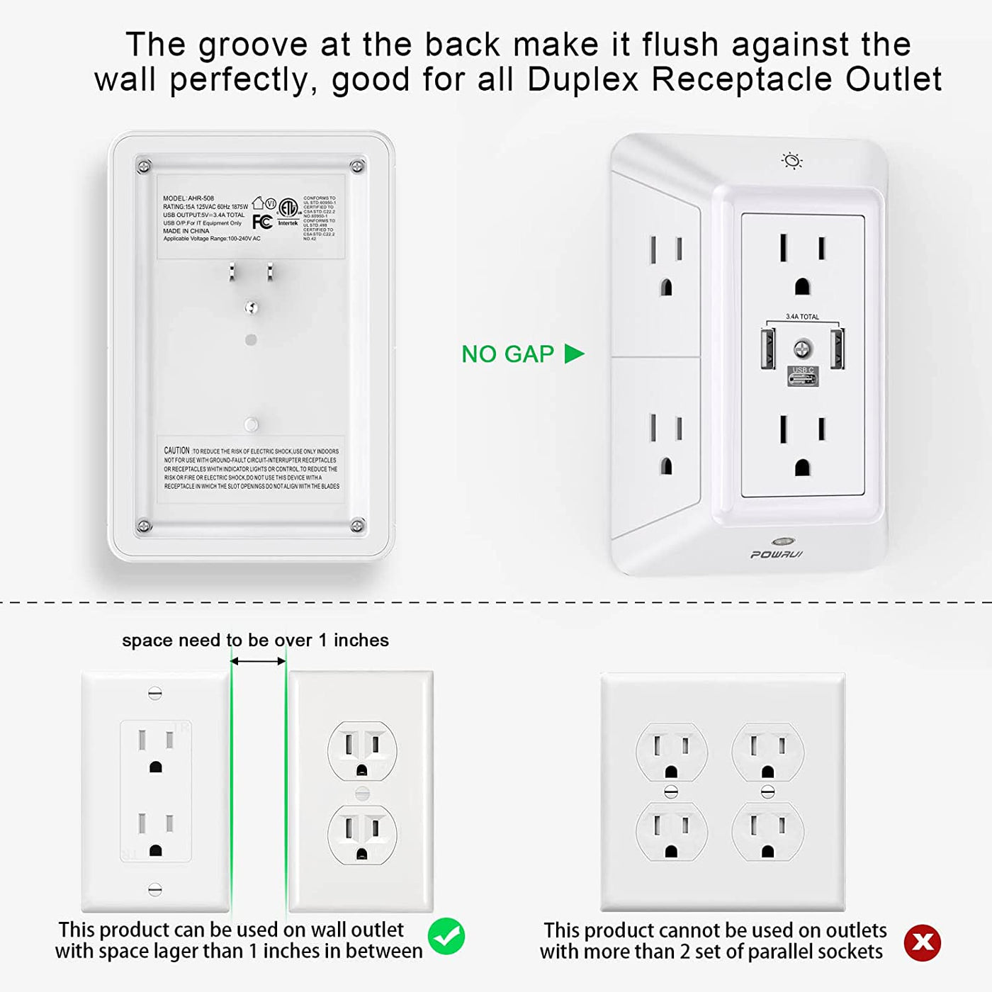 Surge Protector USB Outlet Extender