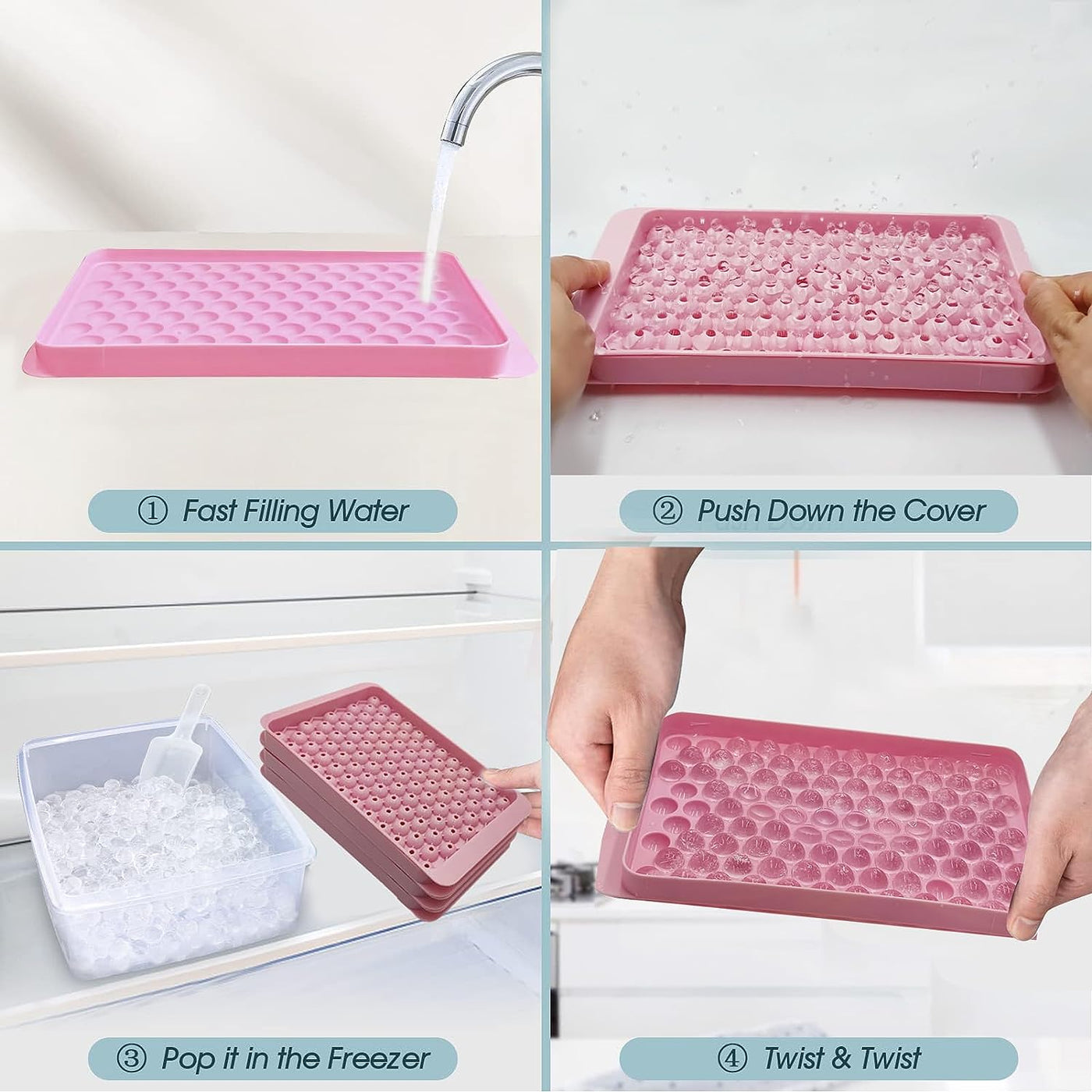 PINK Mini Small Ice Cube Trays Easy Release, 104X3